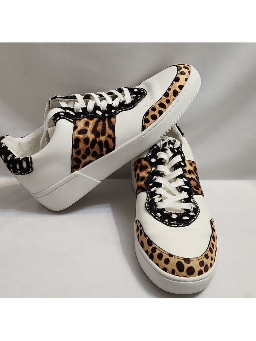 Kenneth Cole Kam Court Leather Calf Hair Animal Print Sneakers (W Size 7.5)